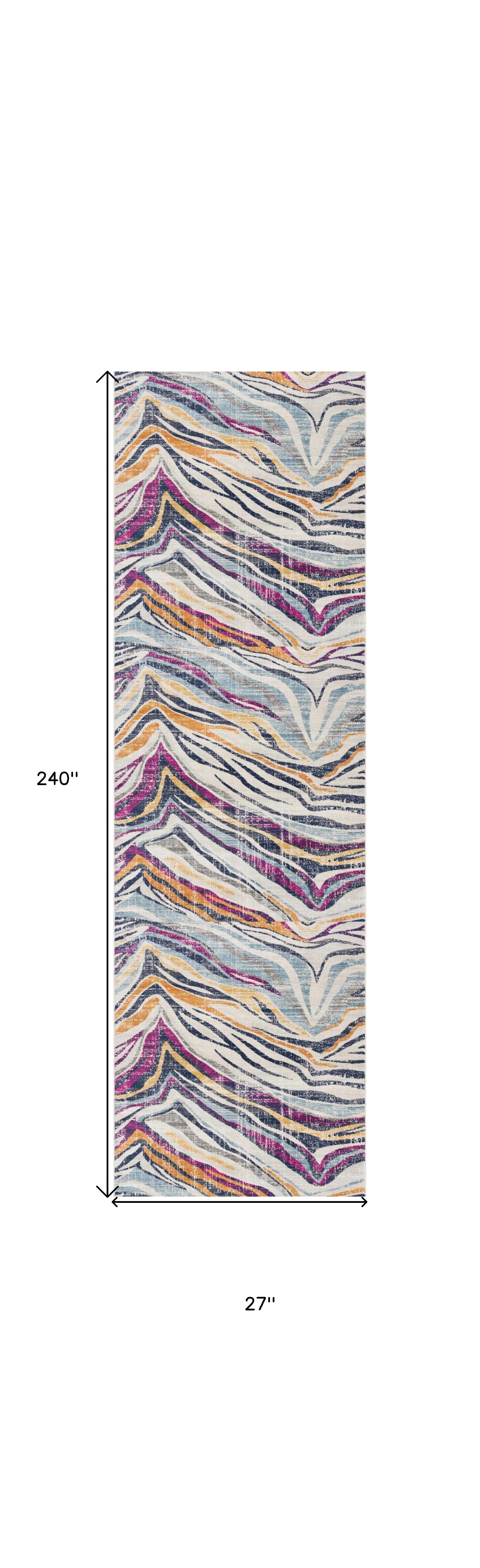 20' Blue And Gold Abstract Runner Rug-Area Rugs-DECOROLALA