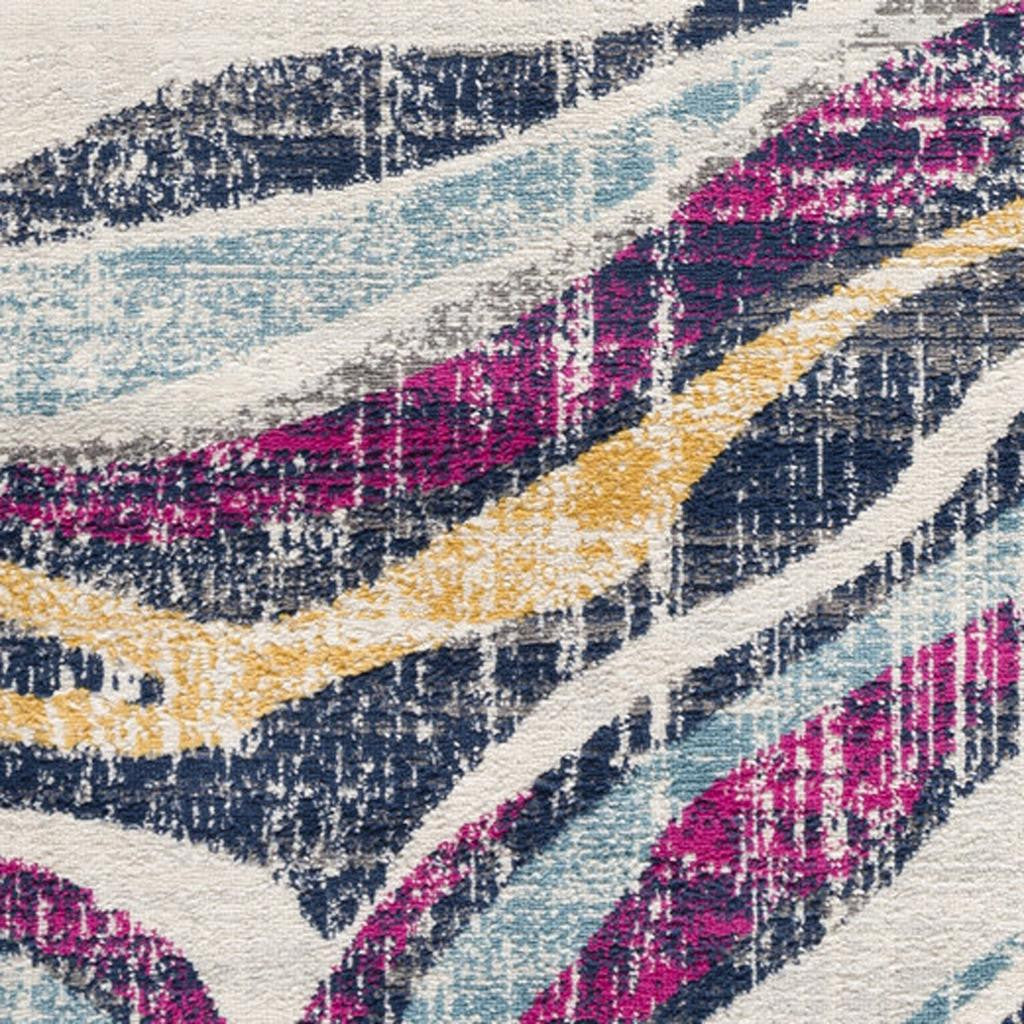 20' Blue And Gold Abstract Runner Rug-Area Rugs-DECOROLALA