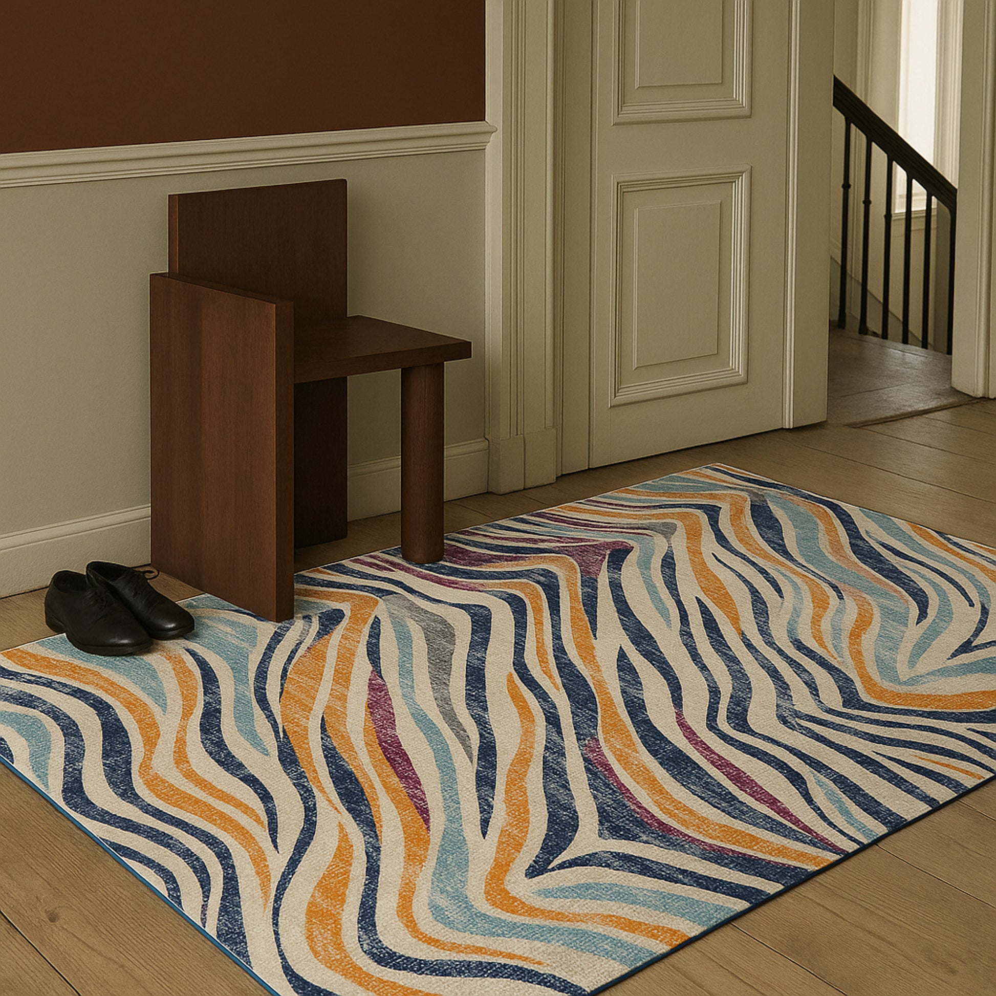 20' Blue And Gold Abstract Runner Rug-Area Rugs-DECOROLALA