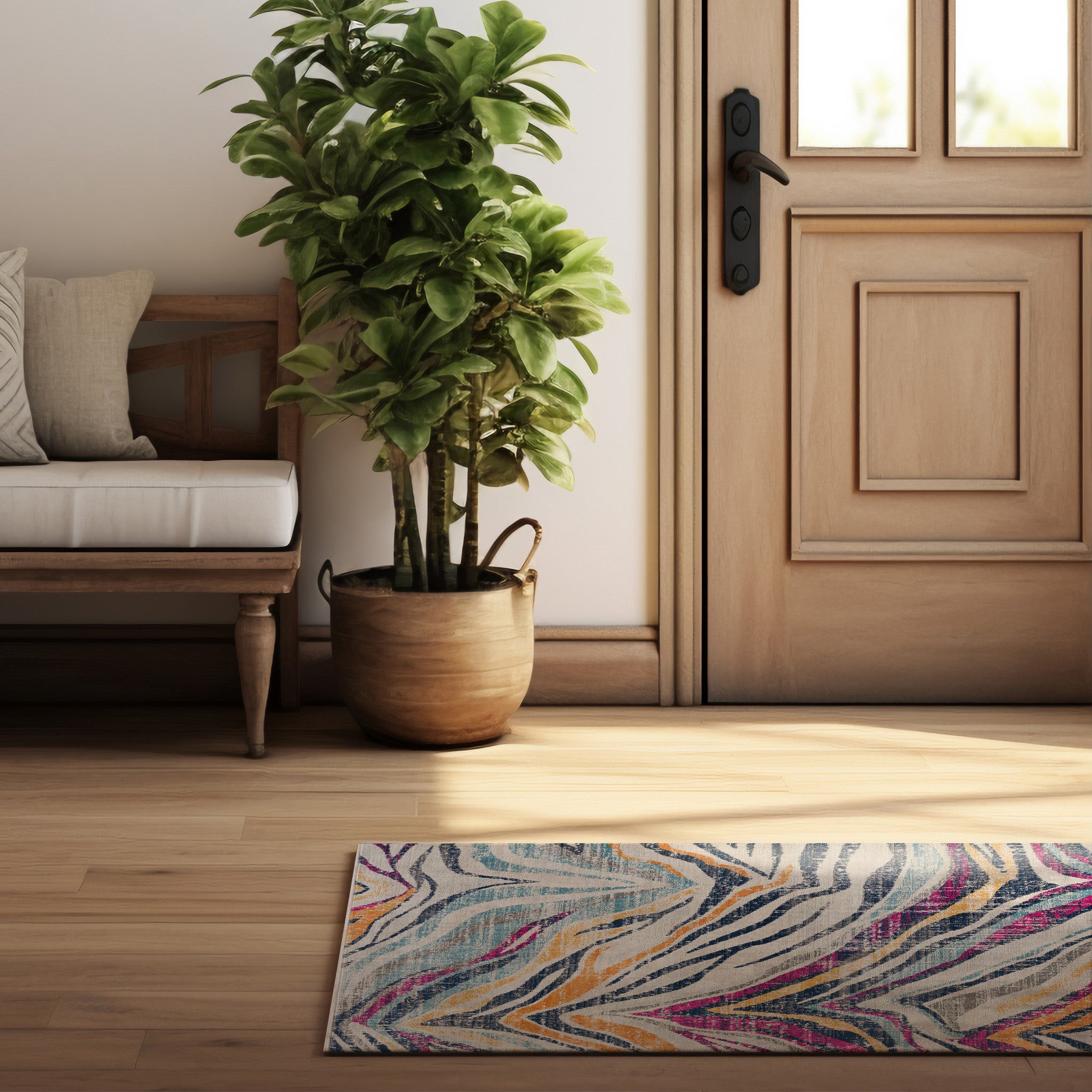 20' Blue And Gold Abstract Runner Rug-Area Rugs-DECOROLALA