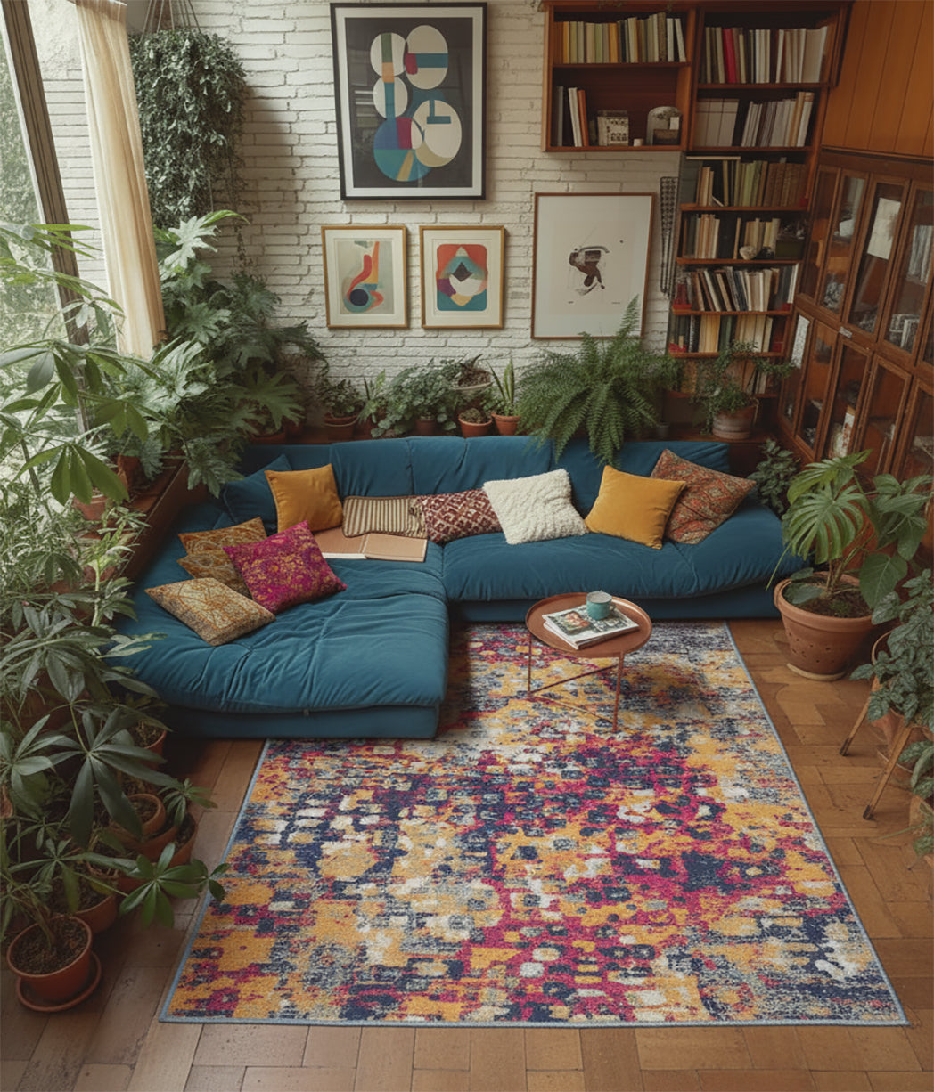 20' Blue And Ivory Abstract Runner Rug-Area Rugs-DECOROLALA