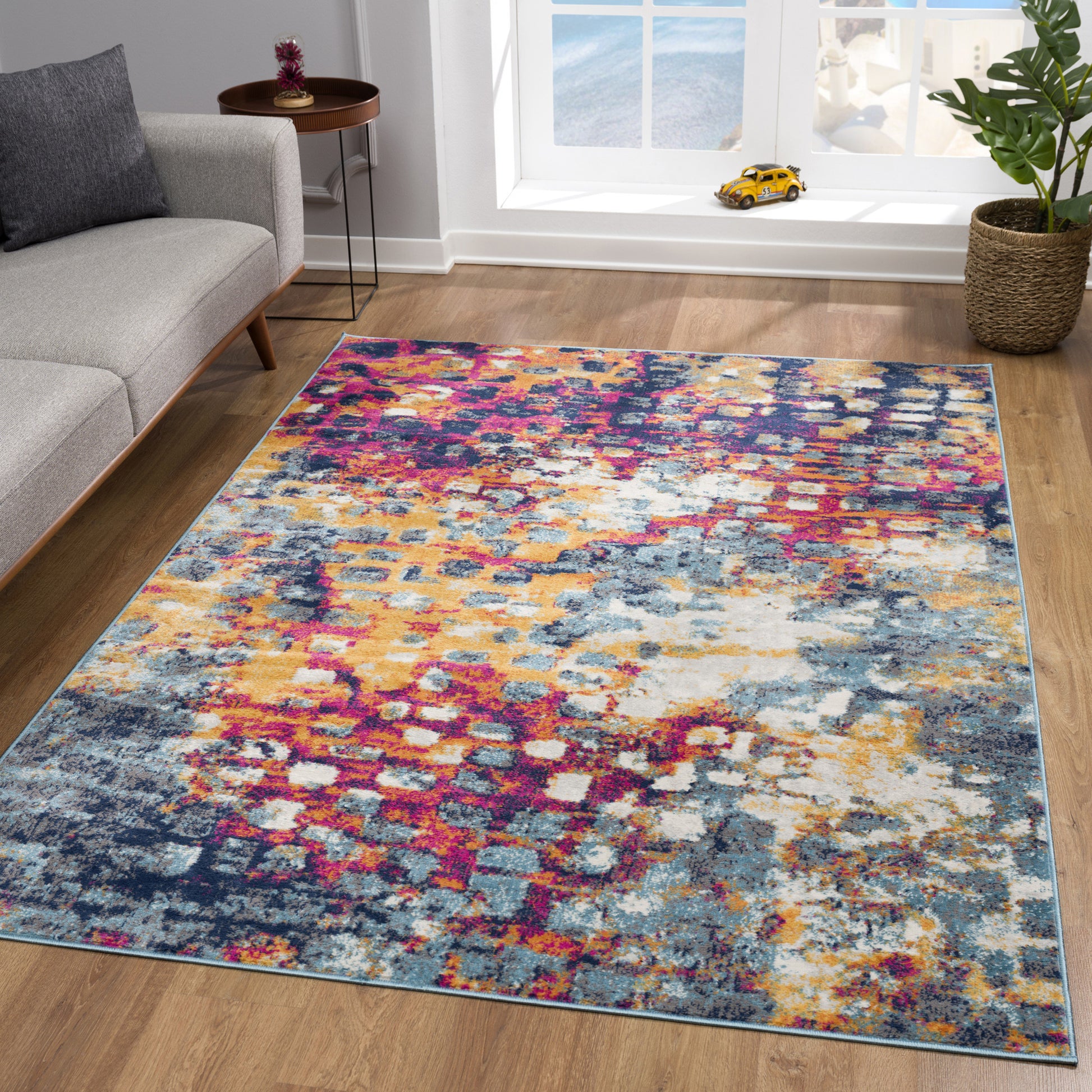 20' Blue And Ivory Abstract Runner Rug-Area Rugs-DECOROLALA