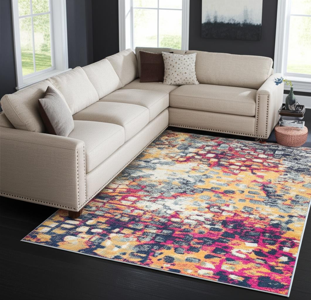 20' Blue And Ivory Abstract Runner Rug-Area Rugs-DECOROLALA