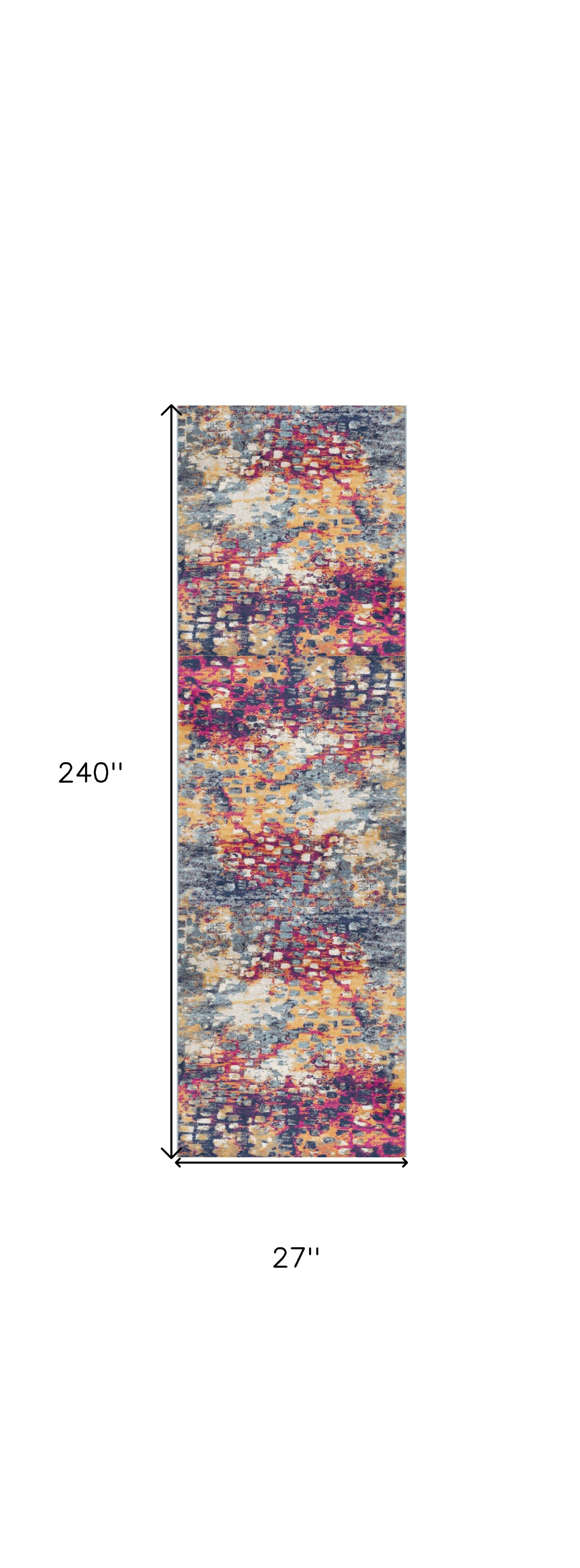 20' Blue And Ivory Abstract Runner Rug-Area Rugs-DECOROLALA