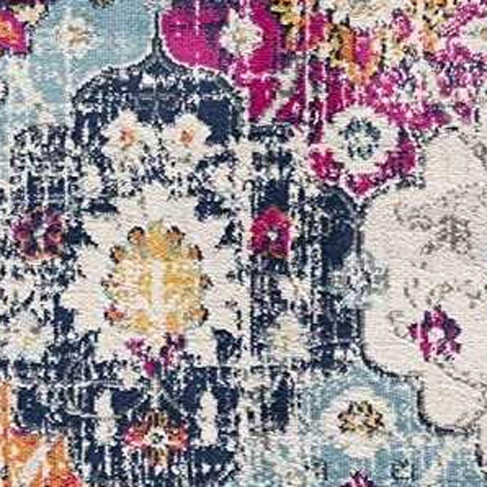 20' Blue And Ivory Floral Distressed Runner Rug-Area Rugs-DECOROLALA