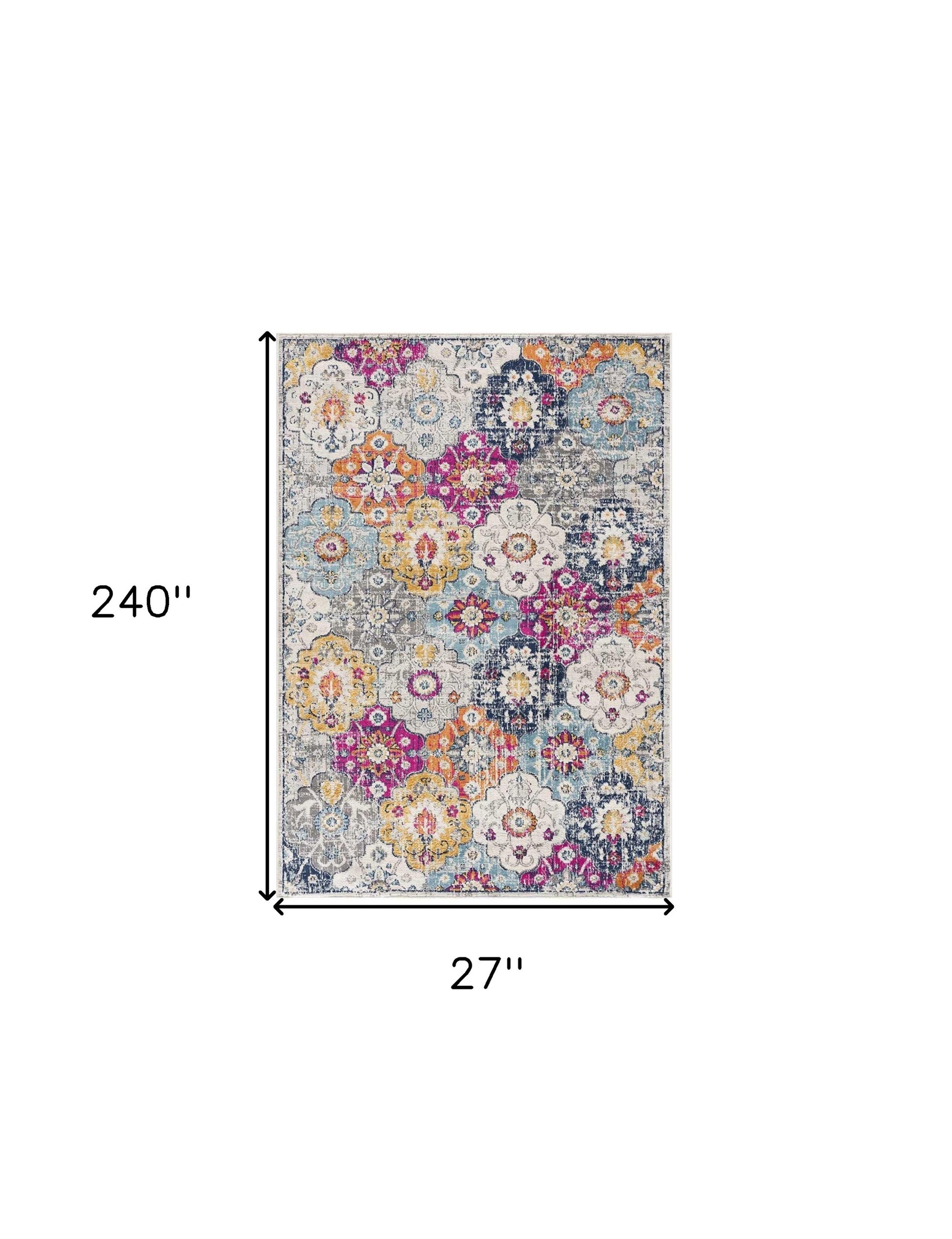 20' Blue And Ivory Floral Distressed Runner Rug-Area Rugs-DECOROLALA