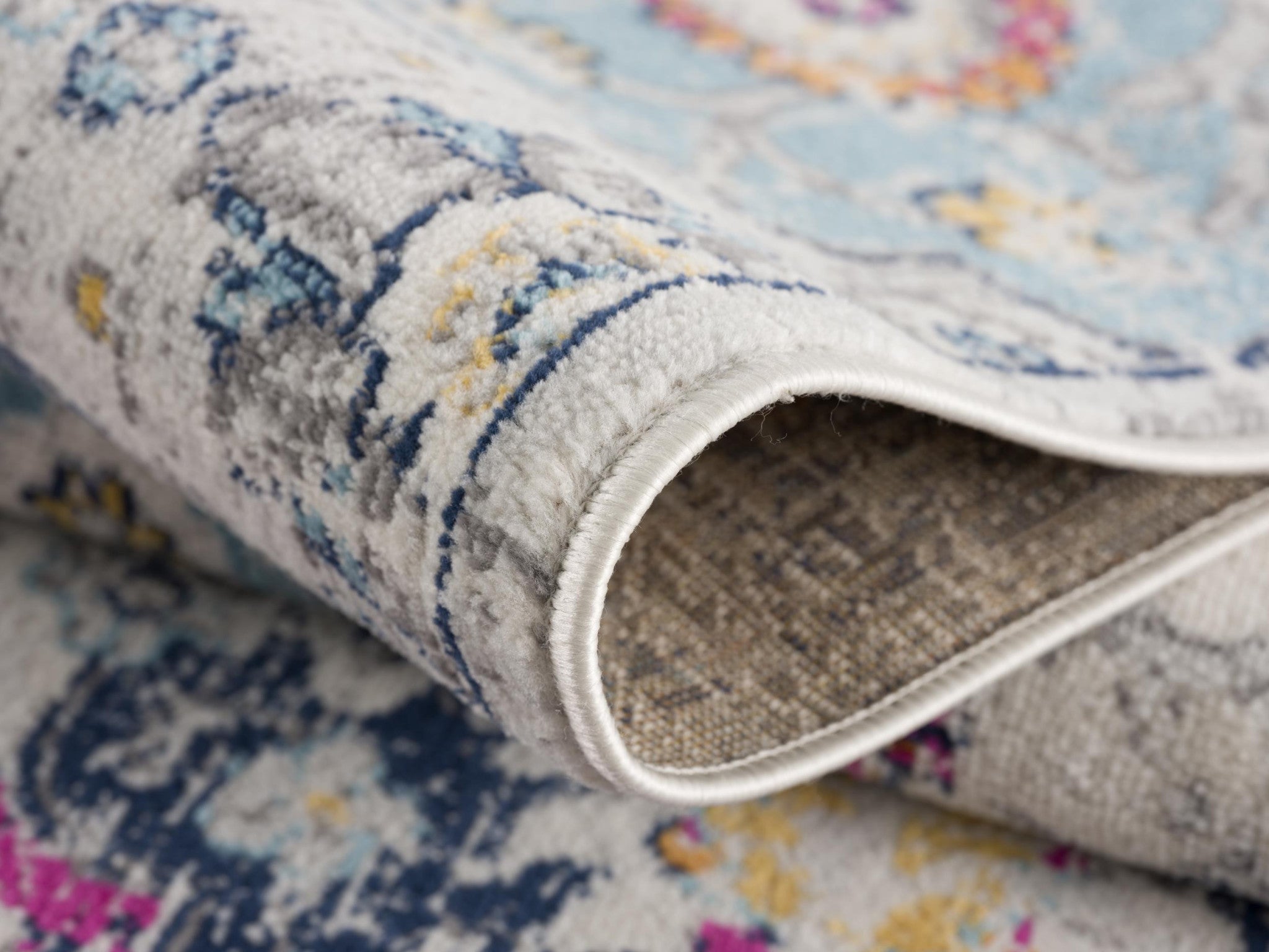 20' Blue And Ivory Floral Distressed Runner Rug-Area Rugs-DECOROLALA