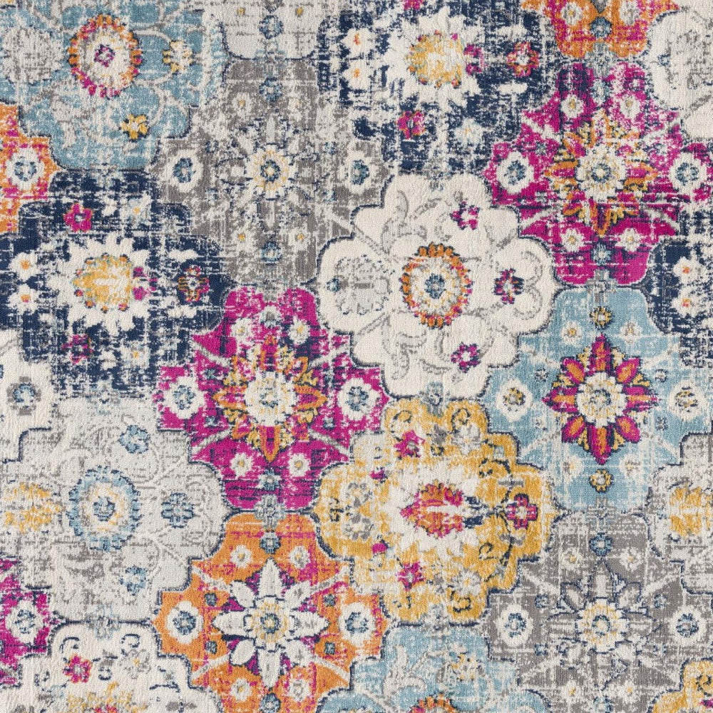 20' Blue And Ivory Floral Distressed Runner Rug-Area Rugs-DECOROLALA