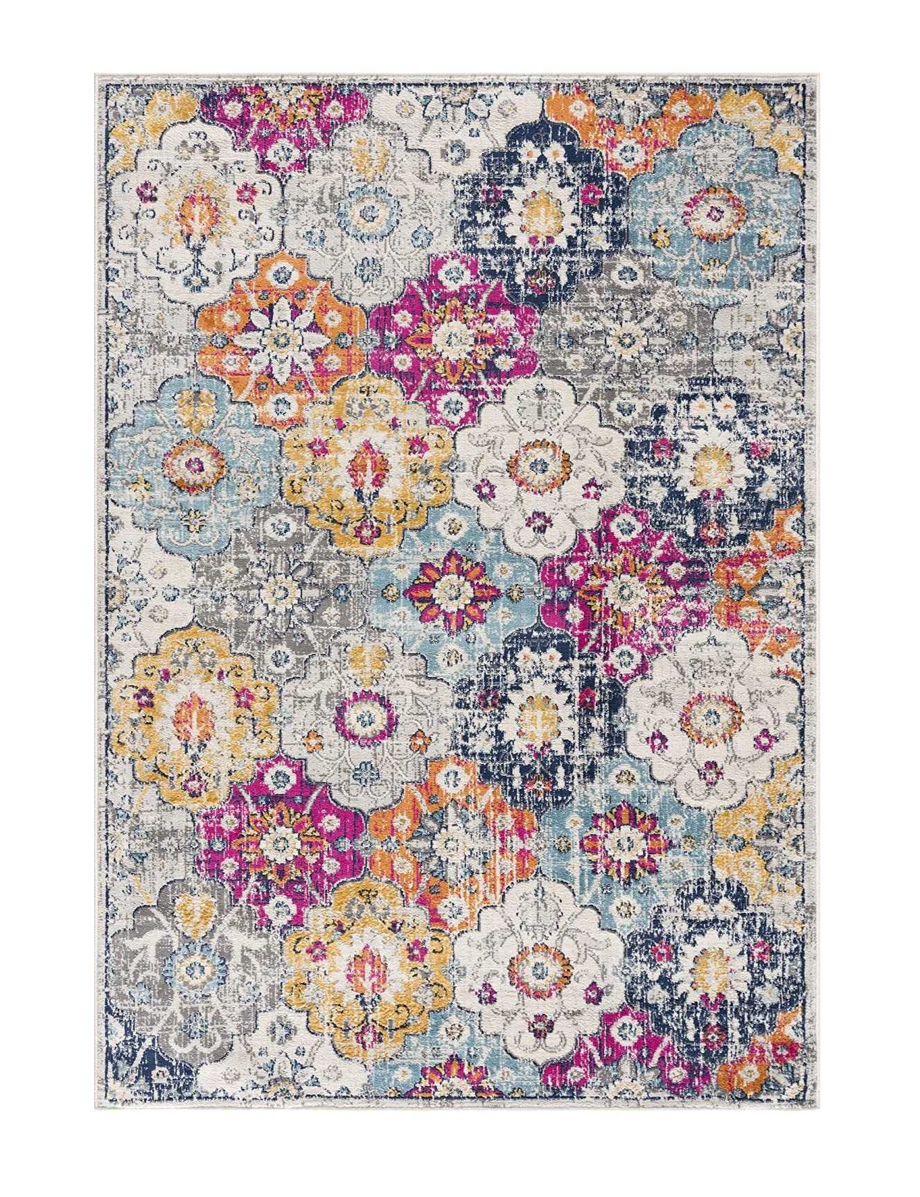 20' Blue And Ivory Floral Distressed Runner Rug-Area Rugs-DECOROLALA