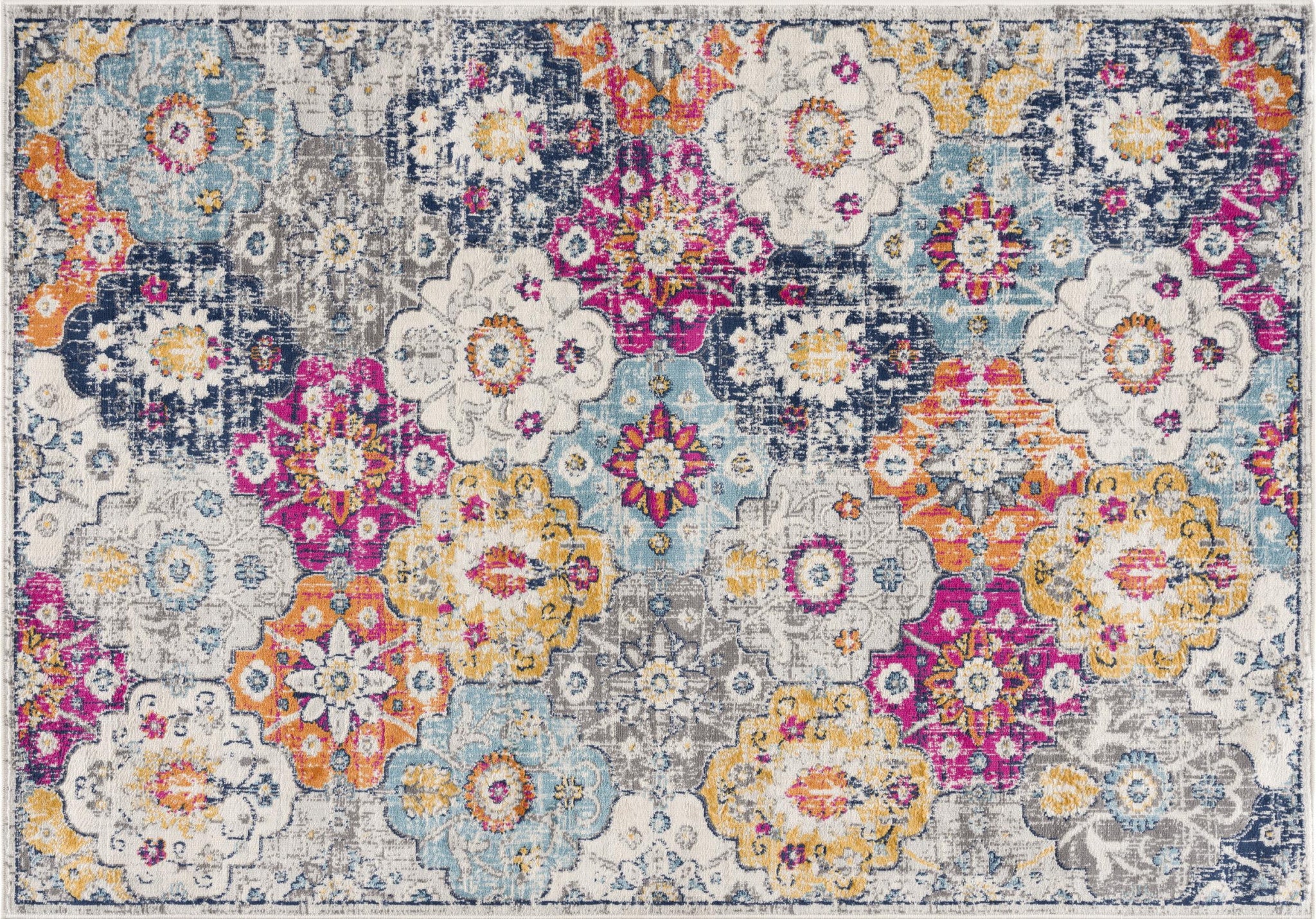 20' Blue And Ivory Floral Distressed Runner Rug-Area Rugs-DECOROLALA