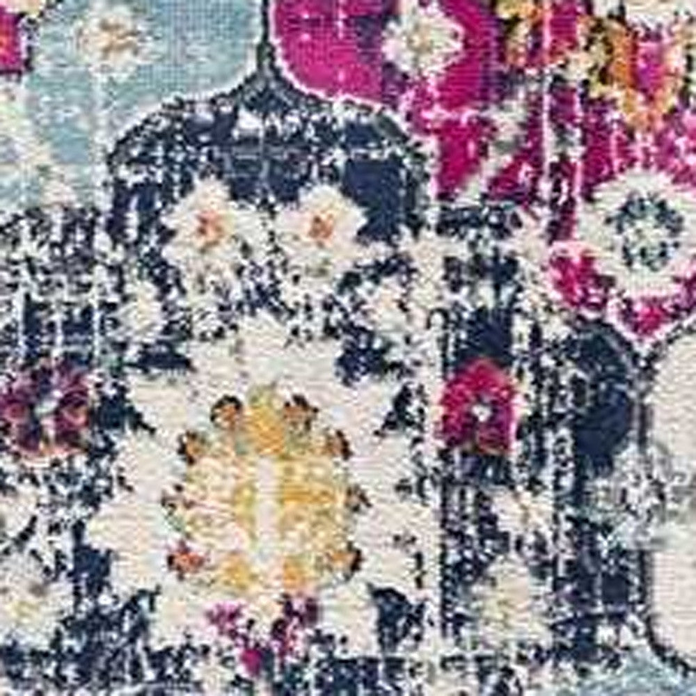 20' Blue And Ivory Floral Distressed Runner Rug-Area Rugs-DECOROLALA