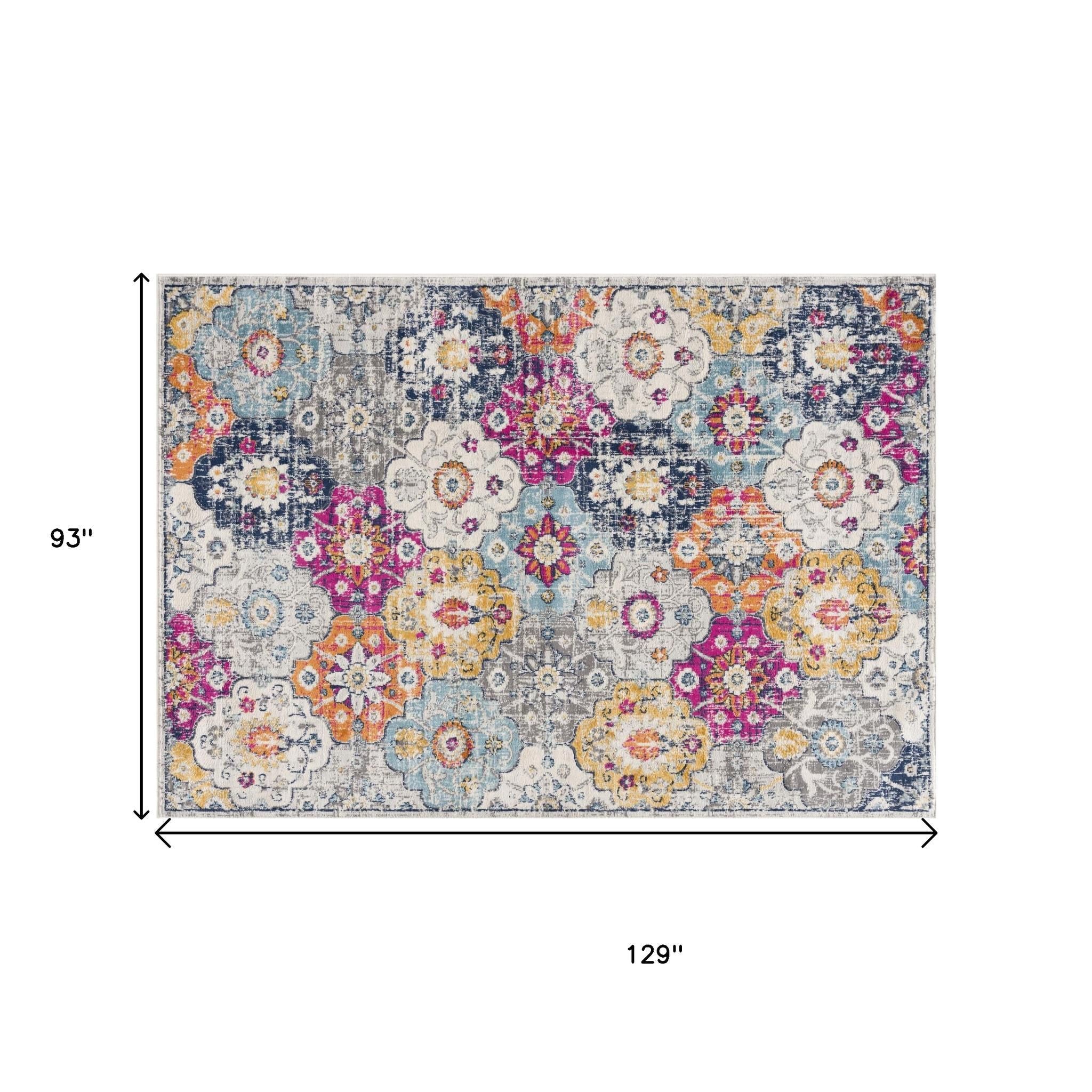20' Blue And Ivory Floral Distressed Runner Rug-Area Rugs-DECOROLALA