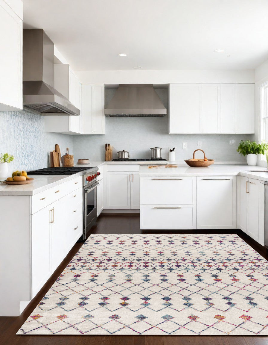 20' Blue And Ivory Ikat Runner Rug-Area Rugs-DECOROLALA