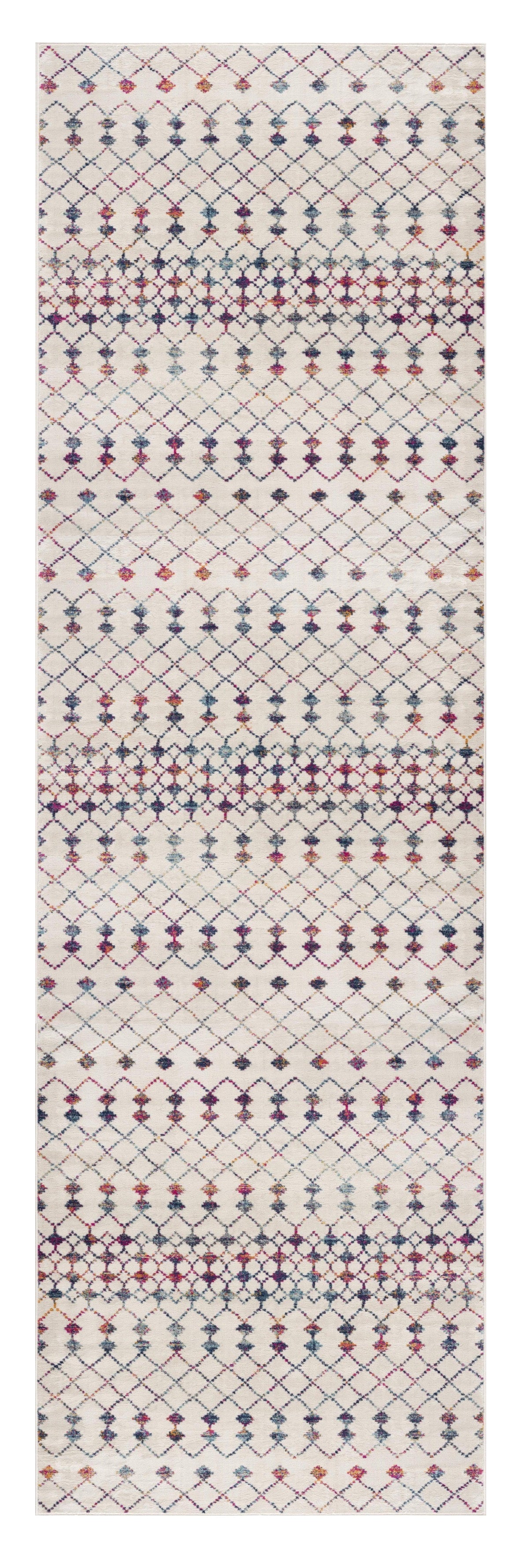 20' Blue And Ivory Ikat Runner Rug-Area Rugs-DECOROLALA