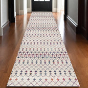 20' Blue And Ivory Ikat Runner Rug-Area Rugs-DECOROLALA