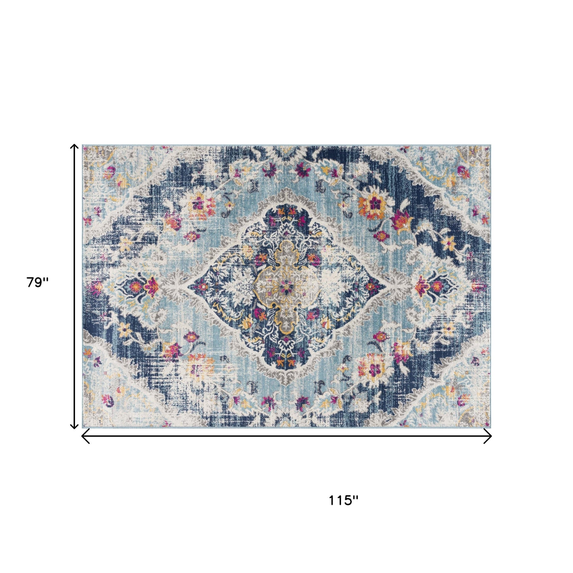 20' Blue And Ivory Medallion Runner Rug-Area Rugs-DECOROLALA