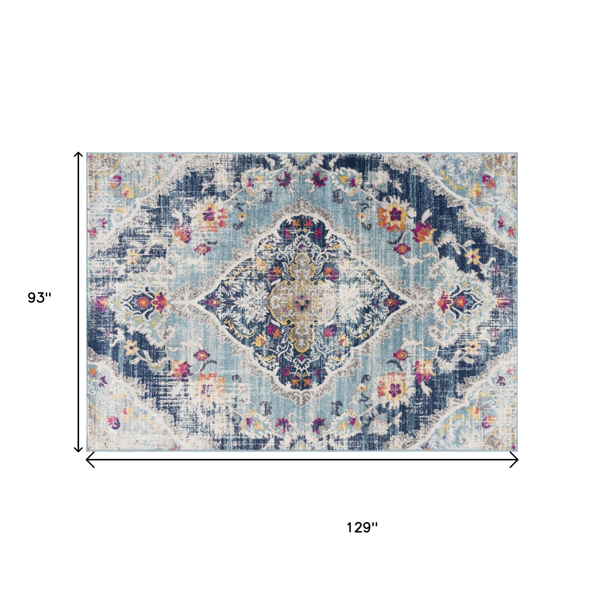 20' Blue And Ivory Medallion Runner Rug-Area Rugs-DECOROLALA