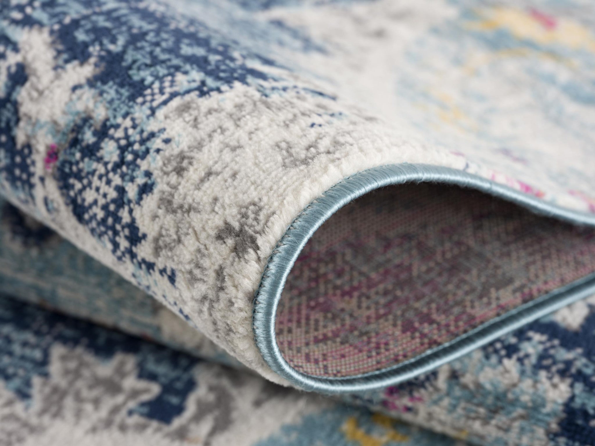 20' Blue And Ivory Medallion Runner Rug-Area Rugs-DECOROLALA