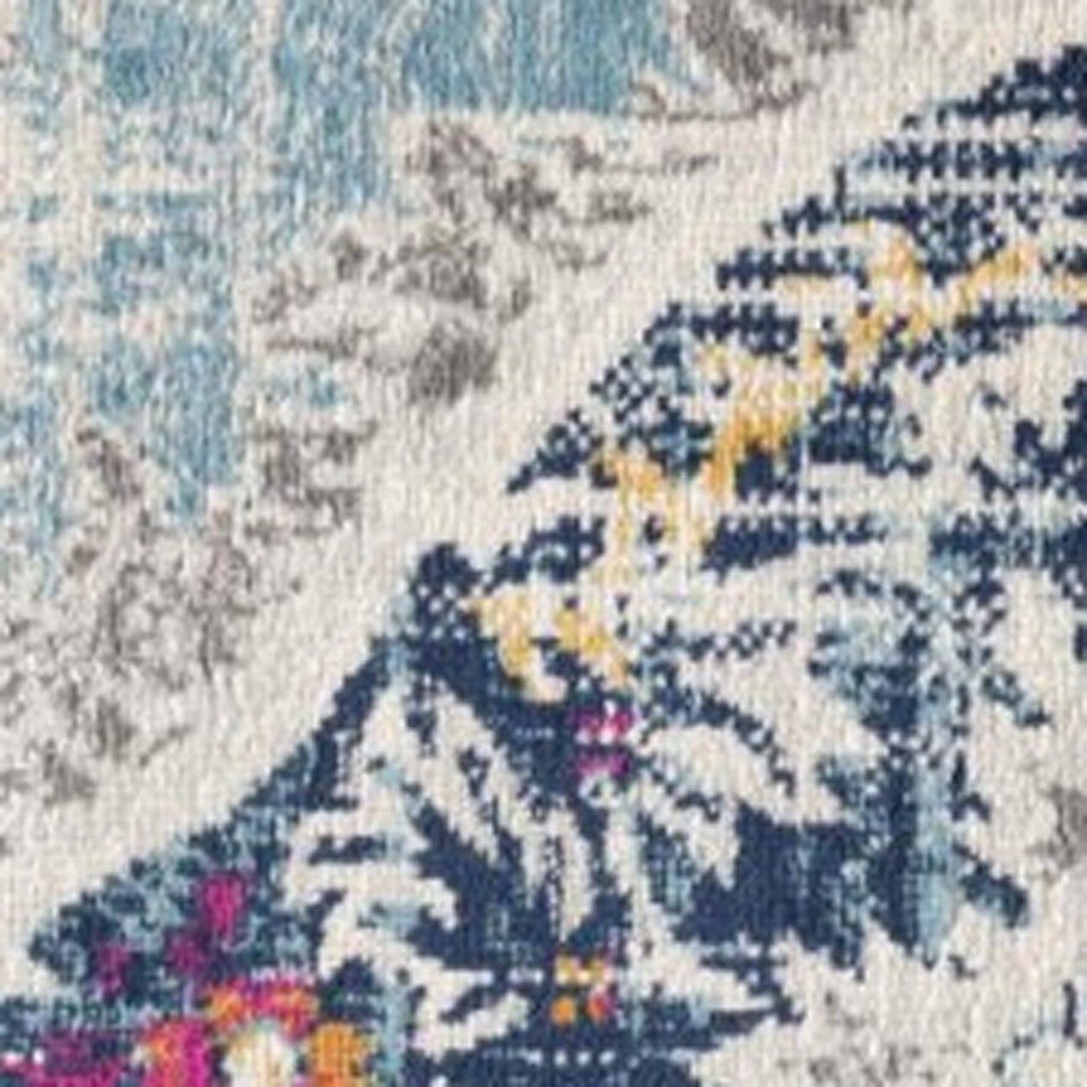 20' Blue And Ivory Medallion Runner Rug-Area Rugs-DECOROLALA