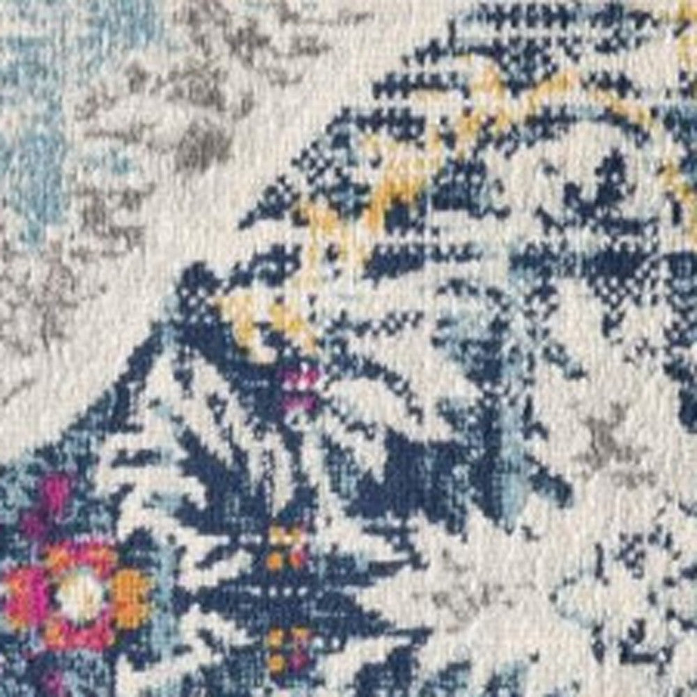 20' Blue And Ivory Medallion Runner Rug-Area Rugs-DECOROLALA