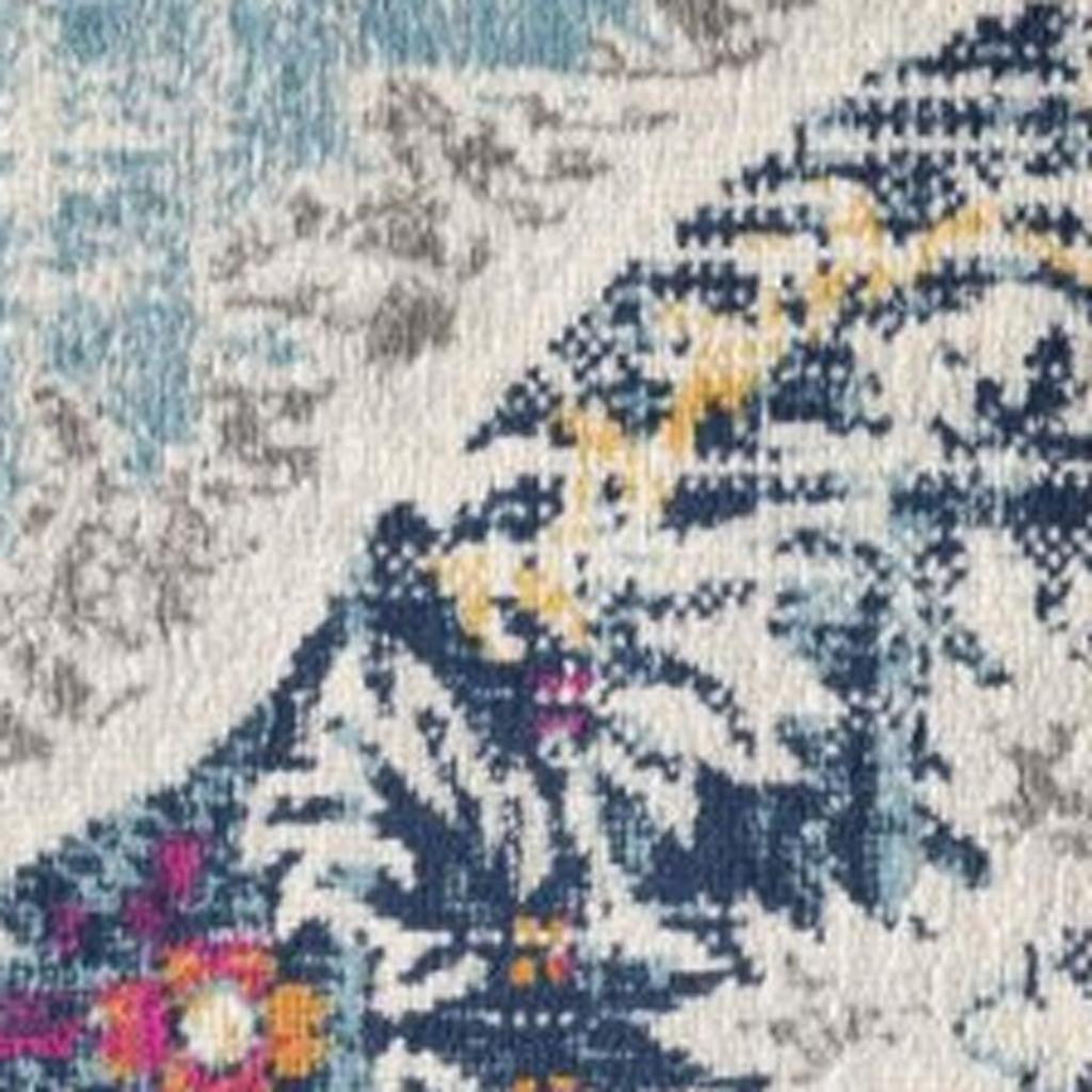 20' Blue And Ivory Medallion Runner Rug-Area Rugs-DECOROLALA