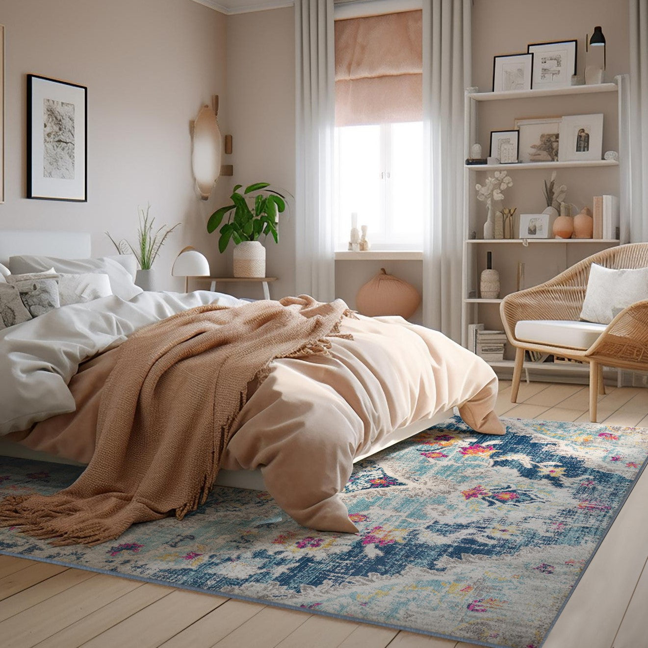 20' Blue And Ivory Medallion Runner Rug-Area Rugs-DECOROLALA