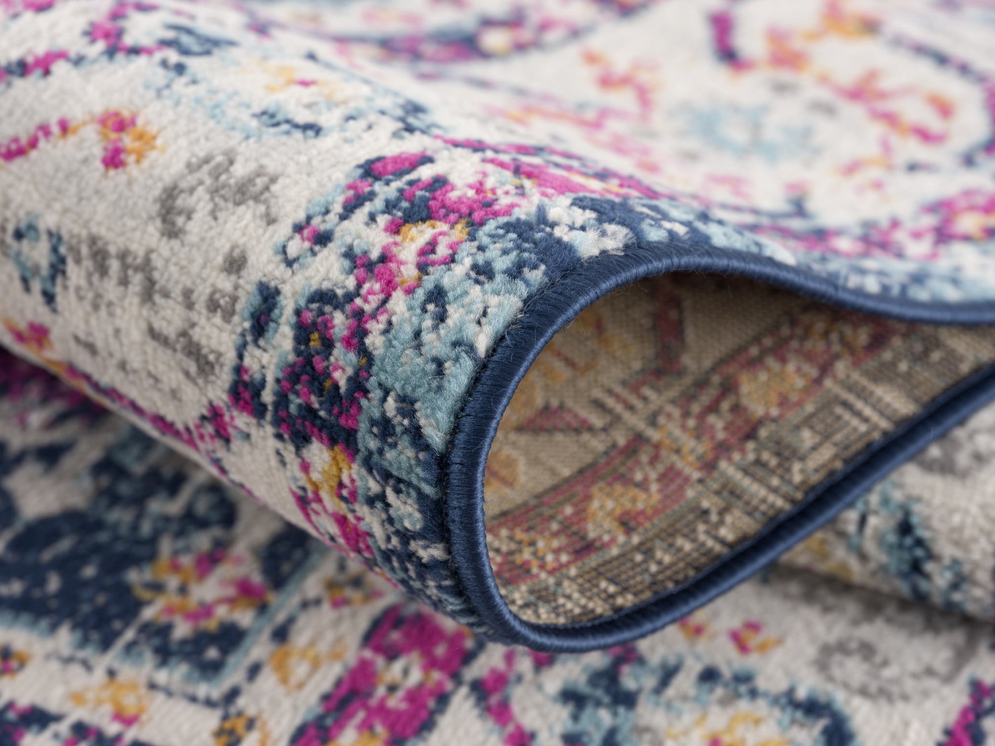 20' Blue And Ivory Oriental Runner Rug-Area Rugs-DECOROLALA