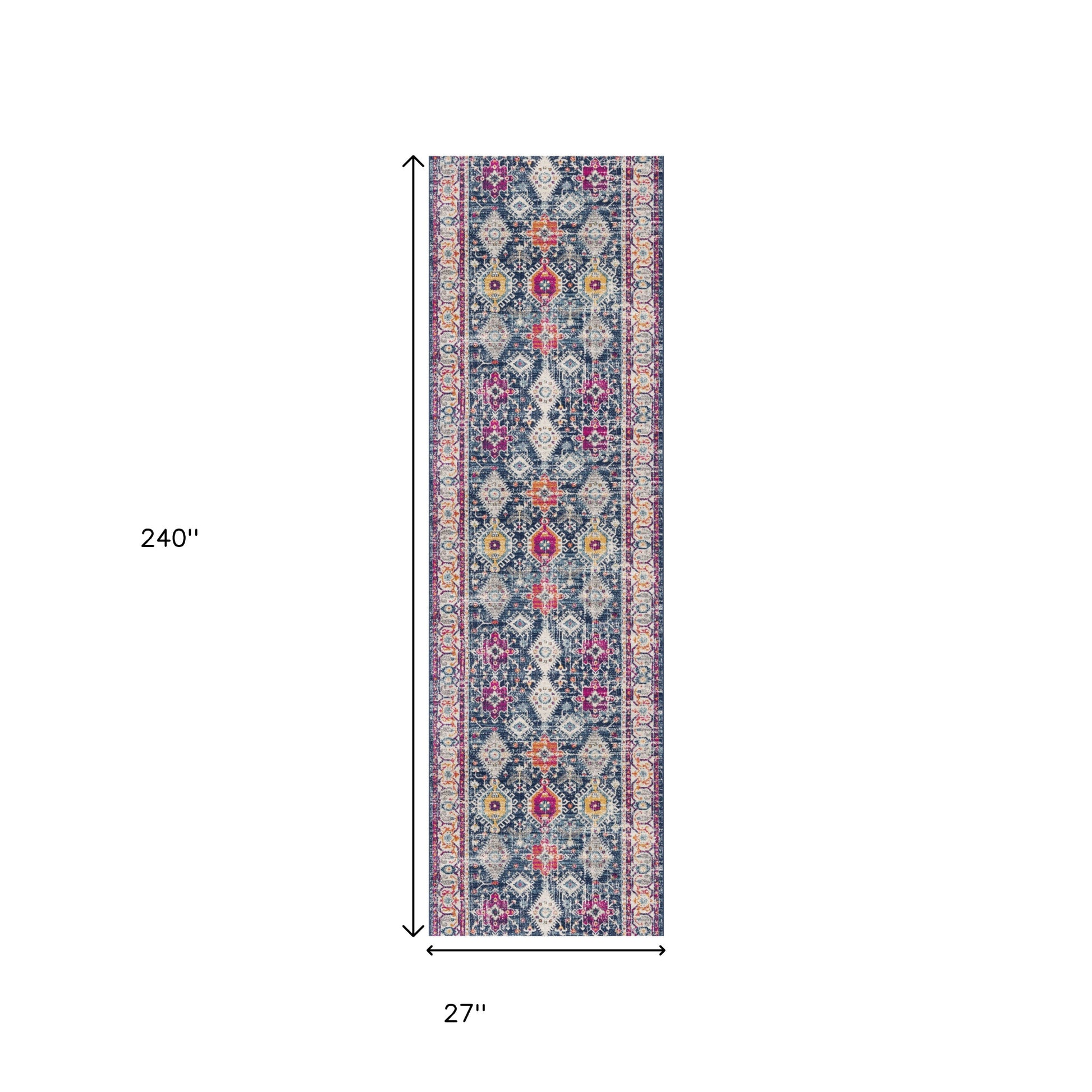 20' Blue And Ivory Oriental Runner Rug-Area Rugs-DECOROLALA