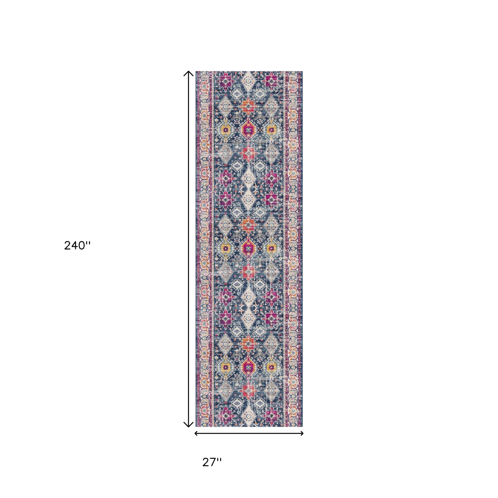 20' Blue And Ivory Oriental Runner Rug-Area Rugs-DECOROLALA