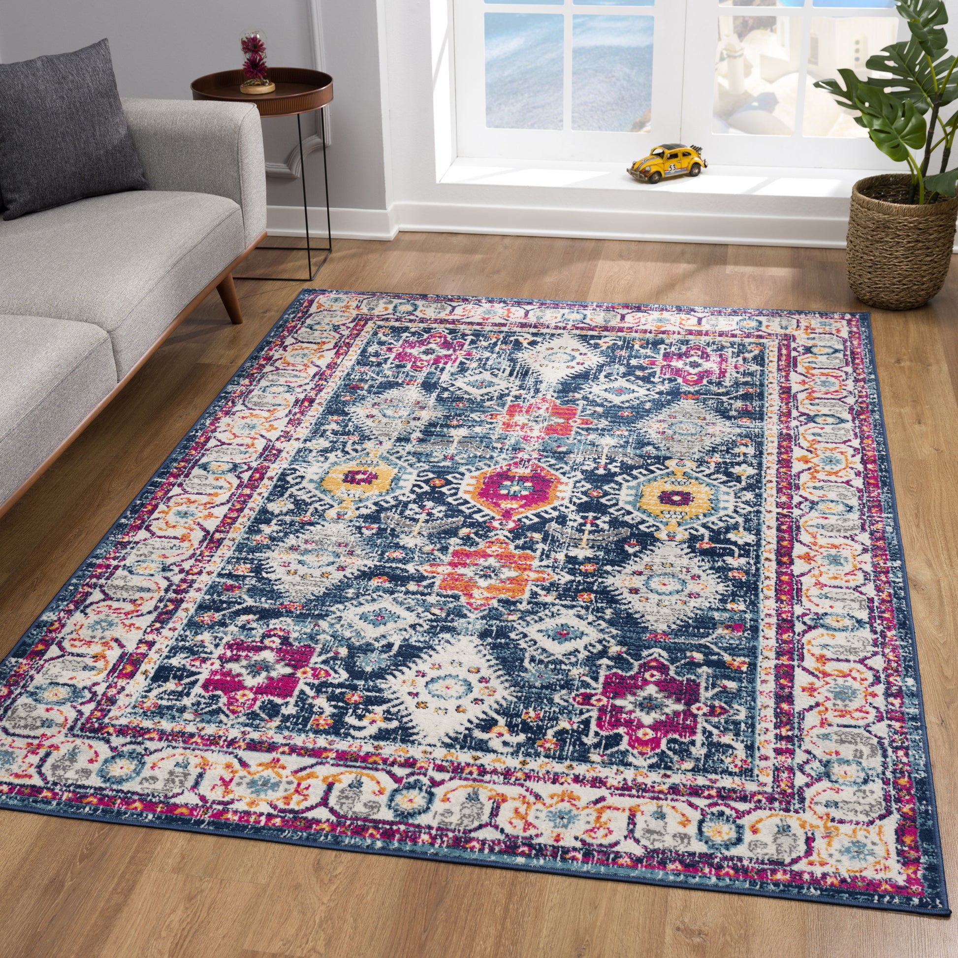 20' Blue And Ivory Oriental Runner Rug-Area Rugs-DECOROLALA