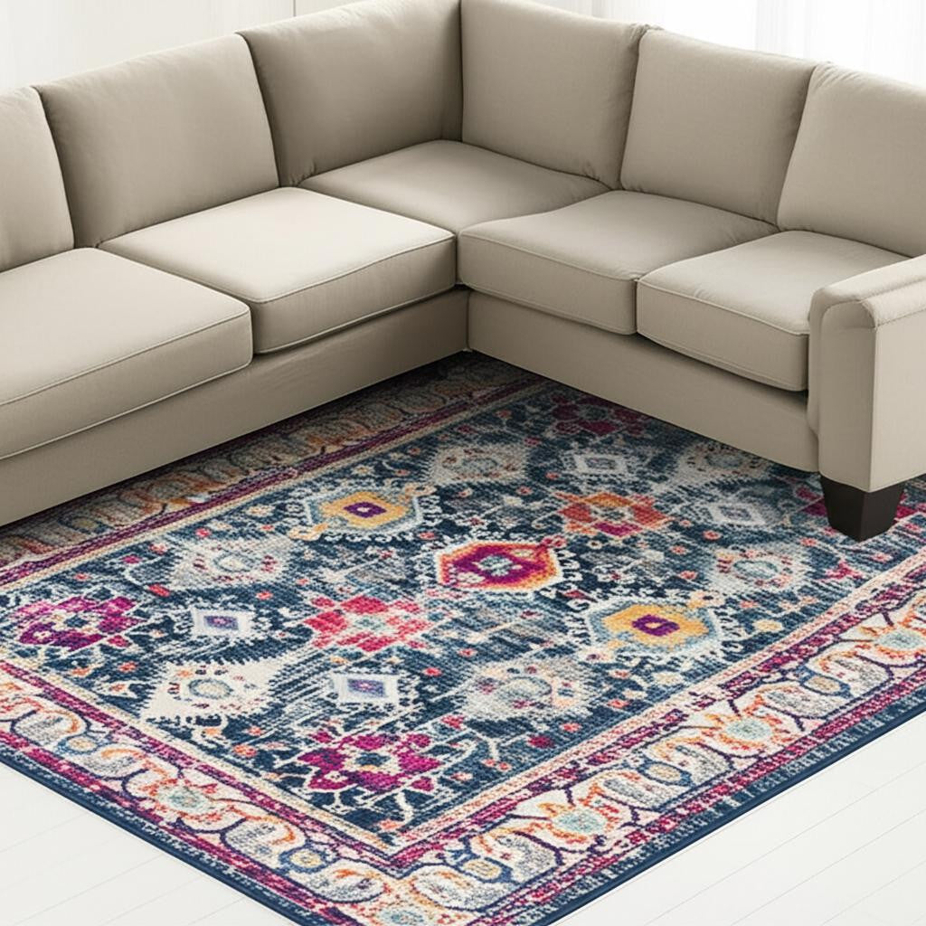 20' Blue And Ivory Oriental Runner Rug-Area Rugs-DECOROLALA