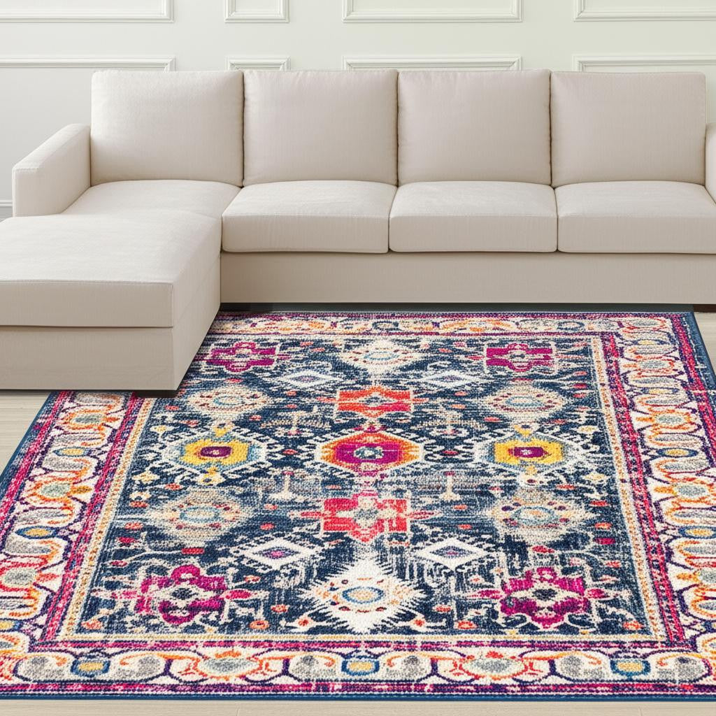 20' Blue And Ivory Oriental Runner Rug-Area Rugs-DECOROLALA