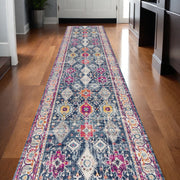 20' Blue And Ivory Oriental Runner Rug-Area Rugs-DECOROLALA