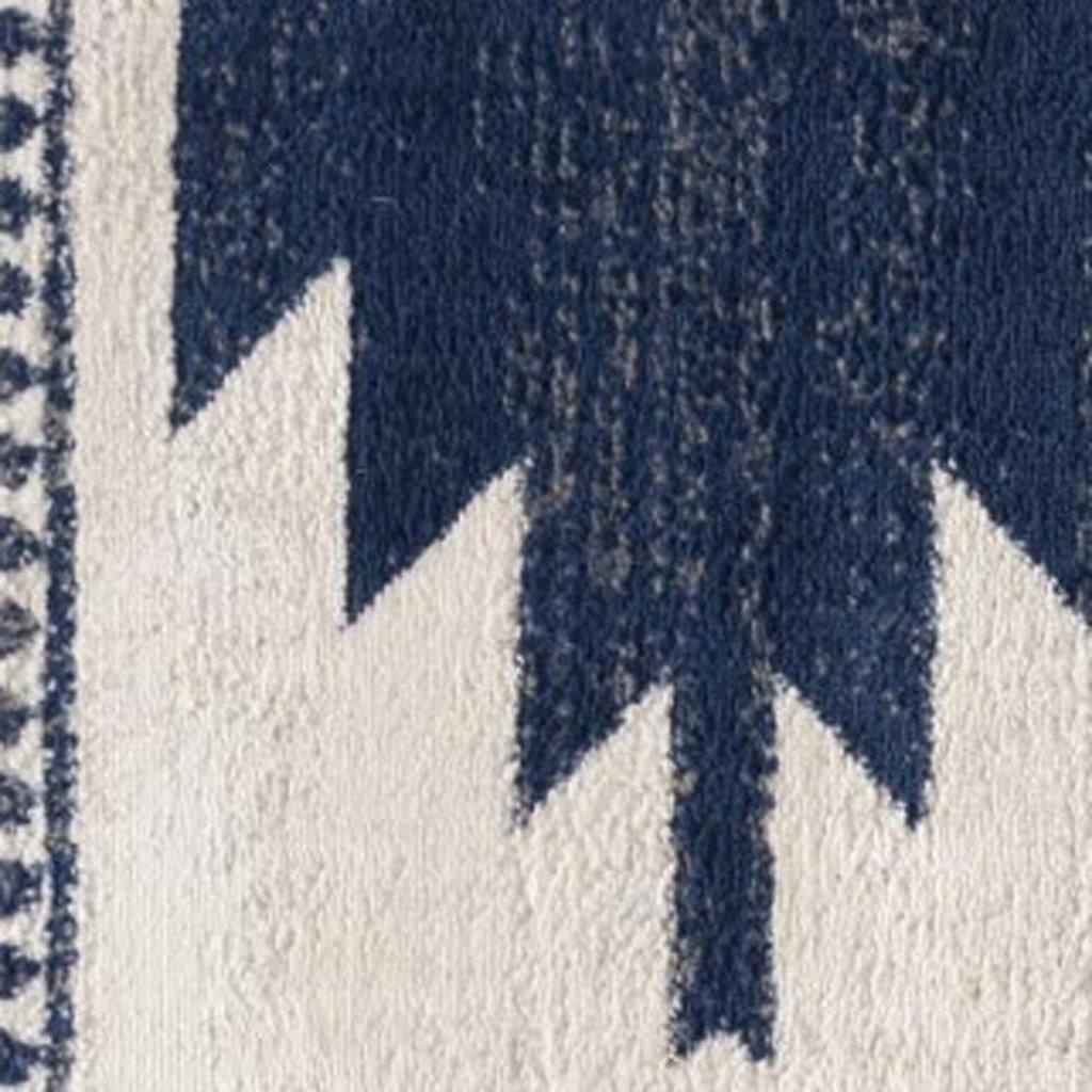 20' Blue And Ivory Southwestern Runner Rug-Area Rugs-DECOROLALA