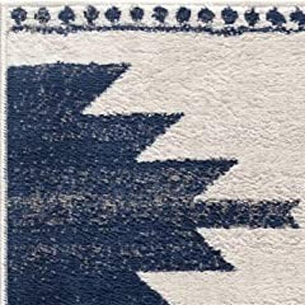 20' Blue And Ivory Southwestern Runner Rug-Area Rugs-DECOROLALA