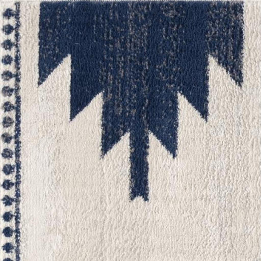 20' Blue And Ivory Southwestern Runner Rug-Area Rugs-DECOROLALA