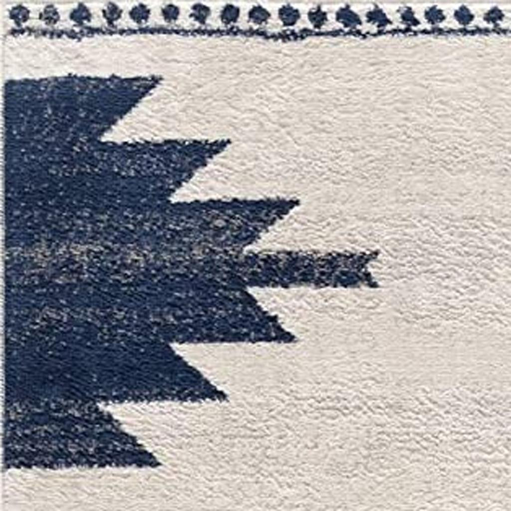 20' Blue And Ivory Southwestern Runner Rug-Area Rugs-DECOROLALA
