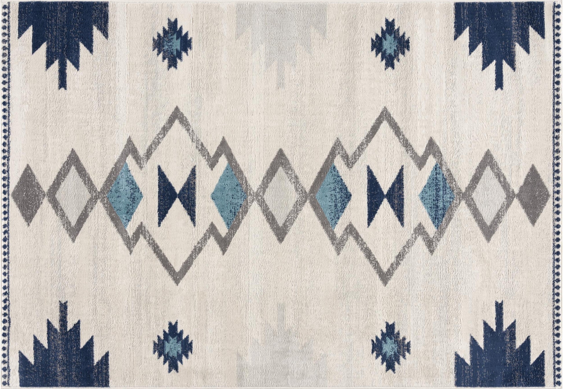 20' Blue And Ivory Southwestern Runner Rug-Area Rugs-DECOROLALA