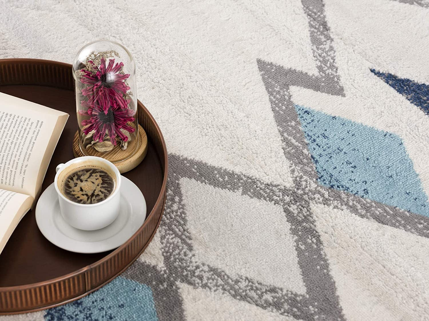 20' Blue And Ivory Southwestern Runner Rug-Area Rugs-DECOROLALA