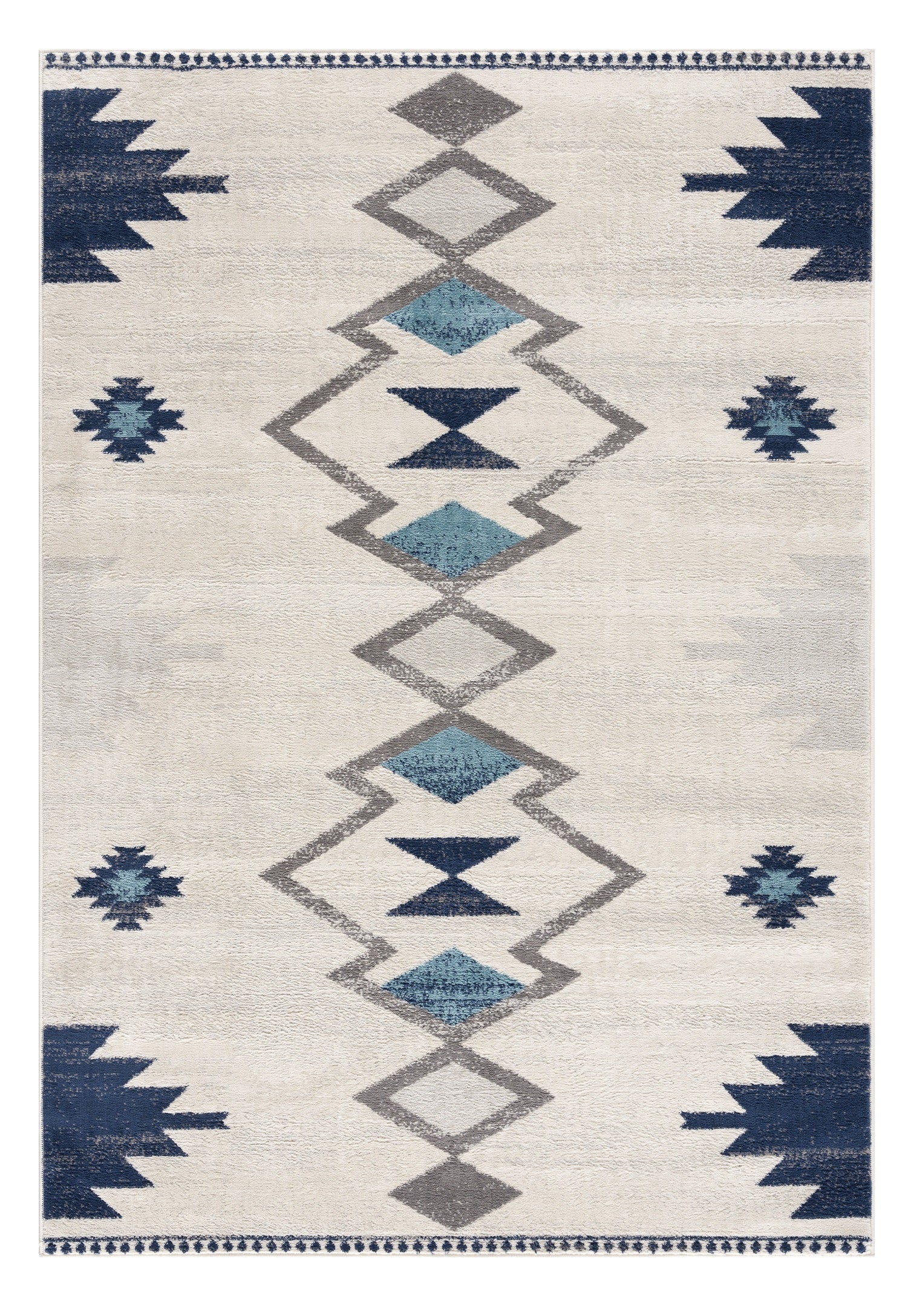 20' Blue And Ivory Southwestern Runner Rug-Area Rugs-DECOROLALA