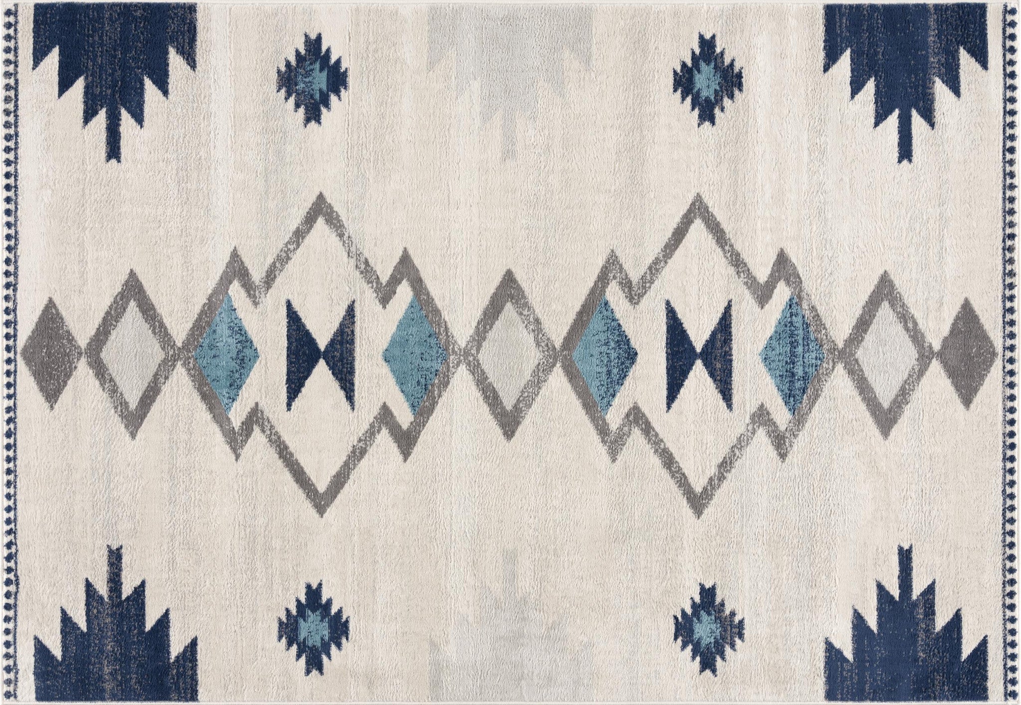 20' Blue And Ivory Southwestern Runner Rug-Area Rugs-DECOROLALA