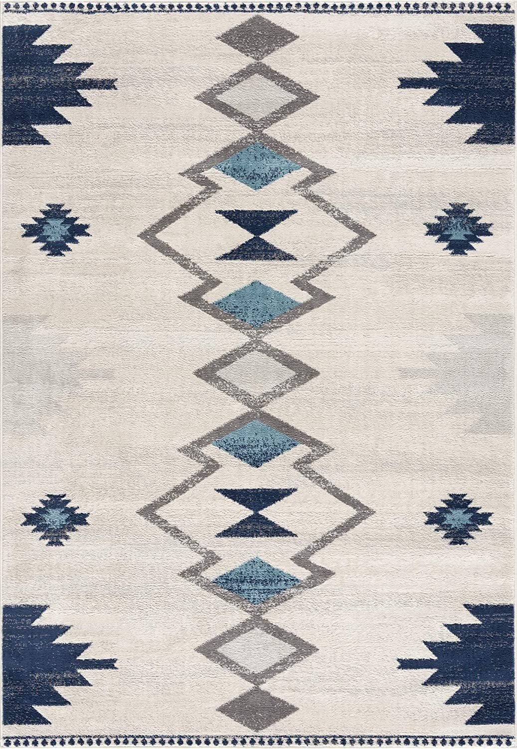 20' Blue And Ivory Southwestern Runner Rug-Area Rugs-DECOROLALA