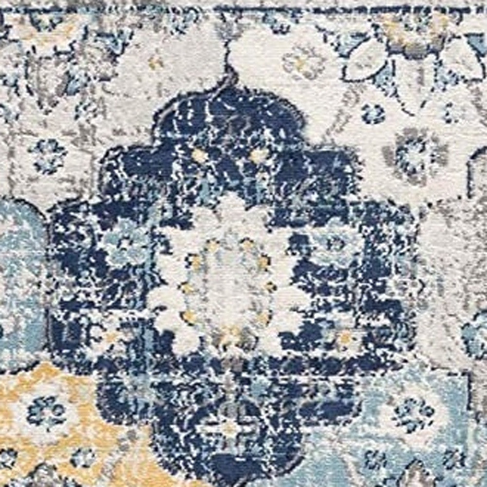 20' Blue And Yellow Floral Runner Rug-Area Rugs-DECOROLALA