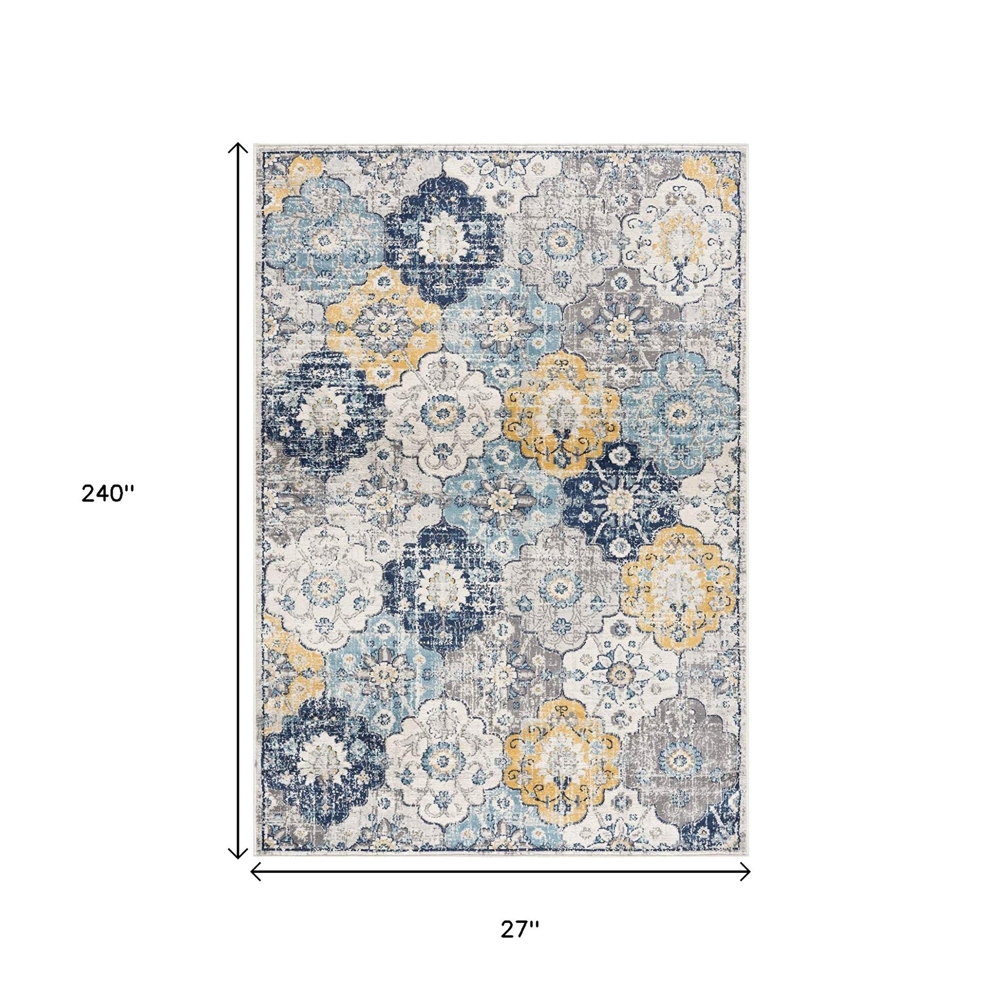 20' Blue And Yellow Floral Runner Rug-Area Rugs-DECOROLALA