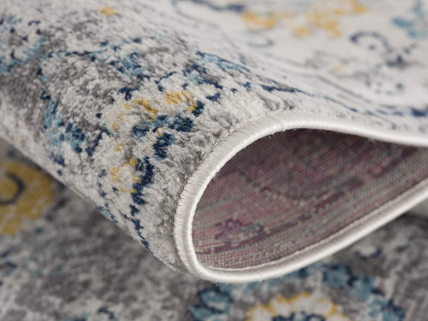 20' Blue And Yellow Floral Runner Rug-Area Rugs-DECOROLALA