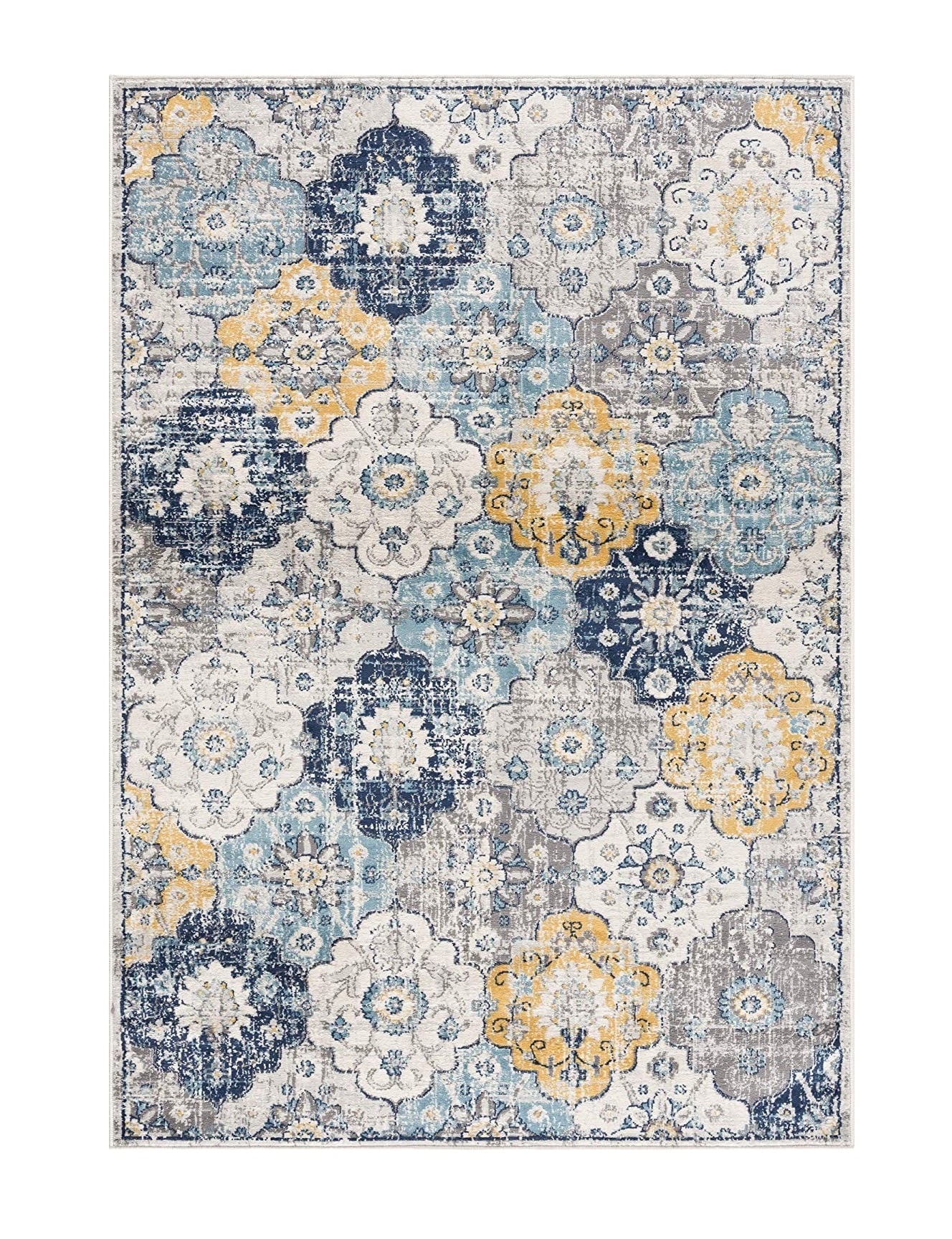 20' Blue And Yellow Floral Runner Rug-Area Rugs-DECOROLALA