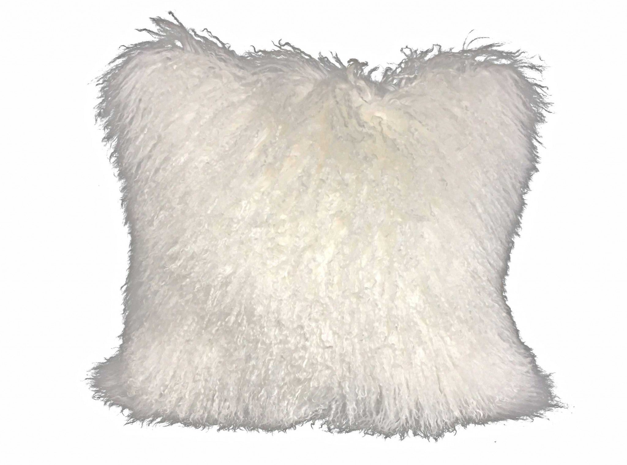 20" Bright White Genuine Tibetan Lamb Fur Pillow With Microsuede Backing-Accent Throw Pillows-DECOROLALA