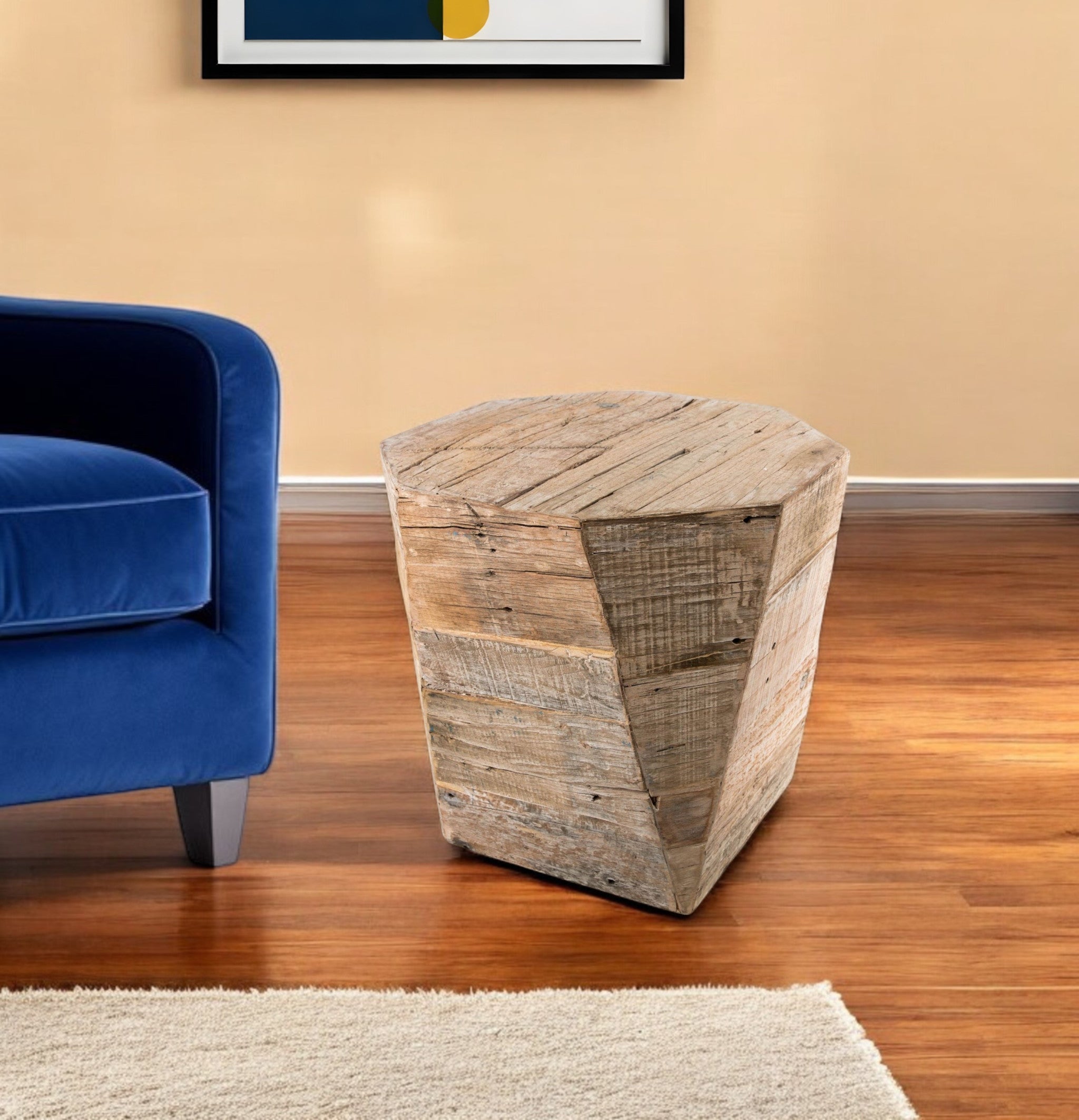 20" Brown Distressed Solid Wood Hexagonal Top Table-End-Side Tables-DECOROLALA