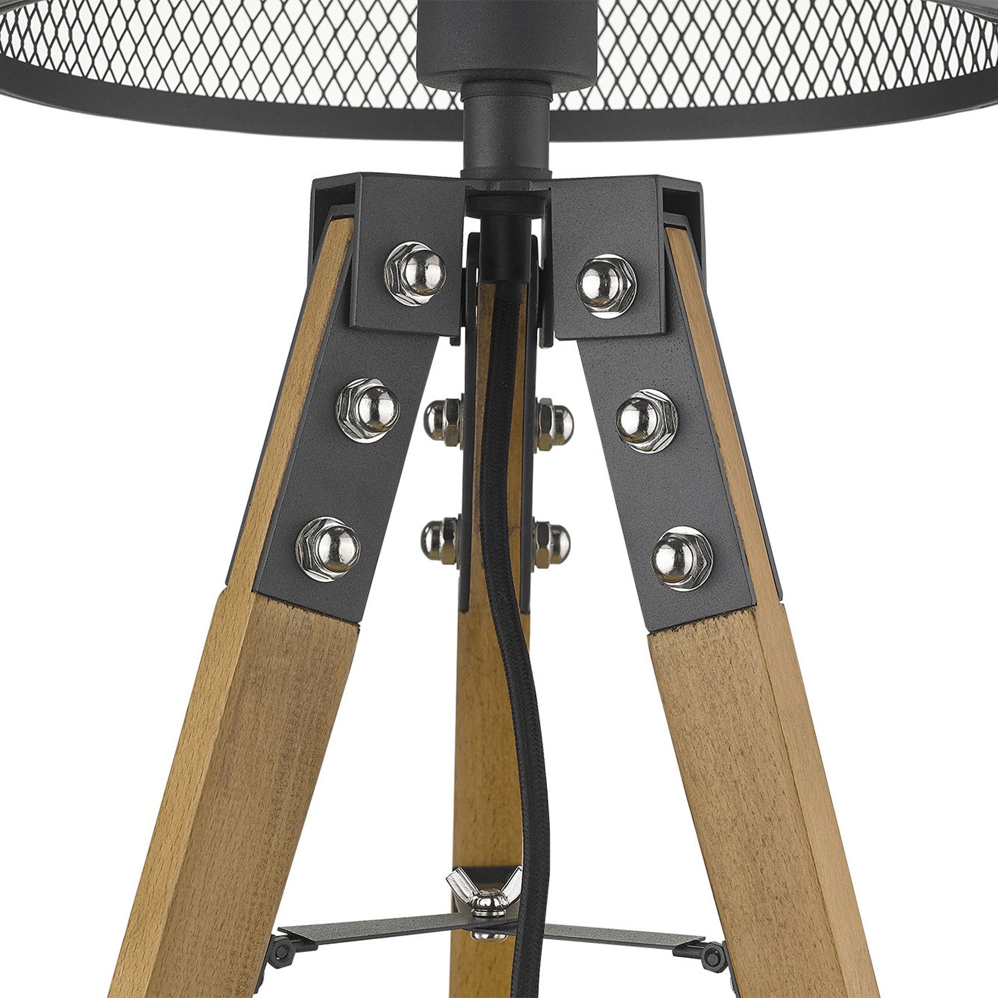 20" Brown Solid Wood Tripod Table Lamp With Black Drum Shade-Table Lamps-DECOROLALA