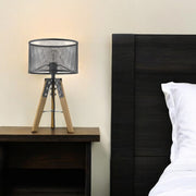 20" Brown Solid Wood Tripod Table Lamp With Black Drum Shade-Table Lamps-DECOROLALA